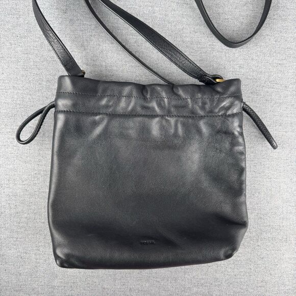 Fossil Crossbody Bag Small Black Leather Festival‎ Beachy Boho Bucket Bag - Picture 2 of 16